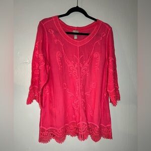 Chicos‎ pink cotton embroidered boho blouse